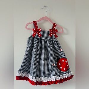 Rare Editions Red, White, and Blue Seersucker Ladybug Dress, Size 18M
